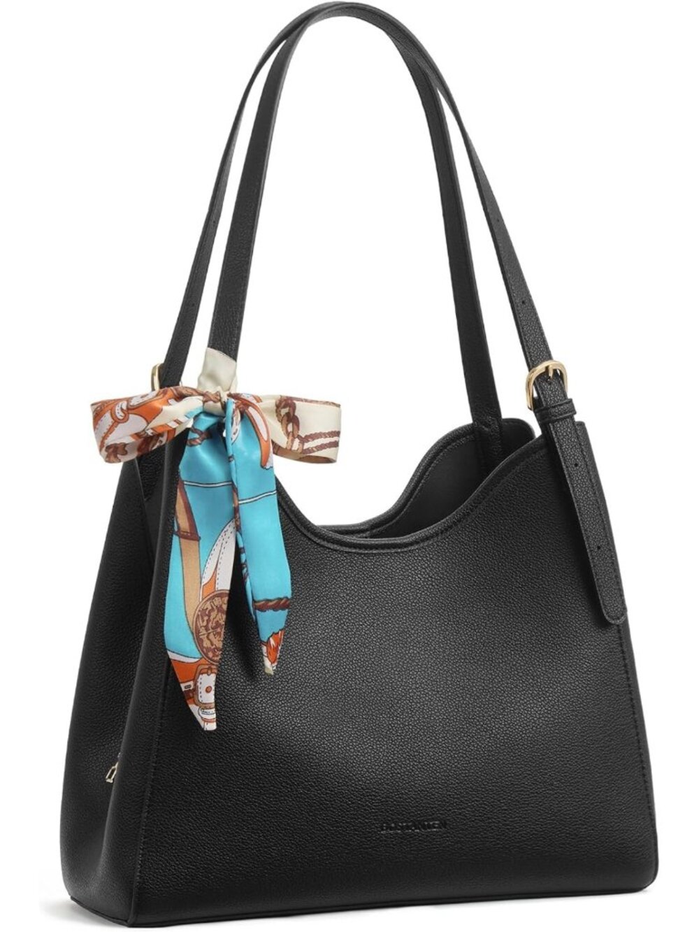 Stylish 3-Compartment Leather Shoulder Bag for Women | Adjustable Strap, Scarf